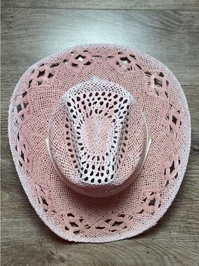 Women’s Pink Crochet Straw Sun Hat - Breathable Summer Fedora